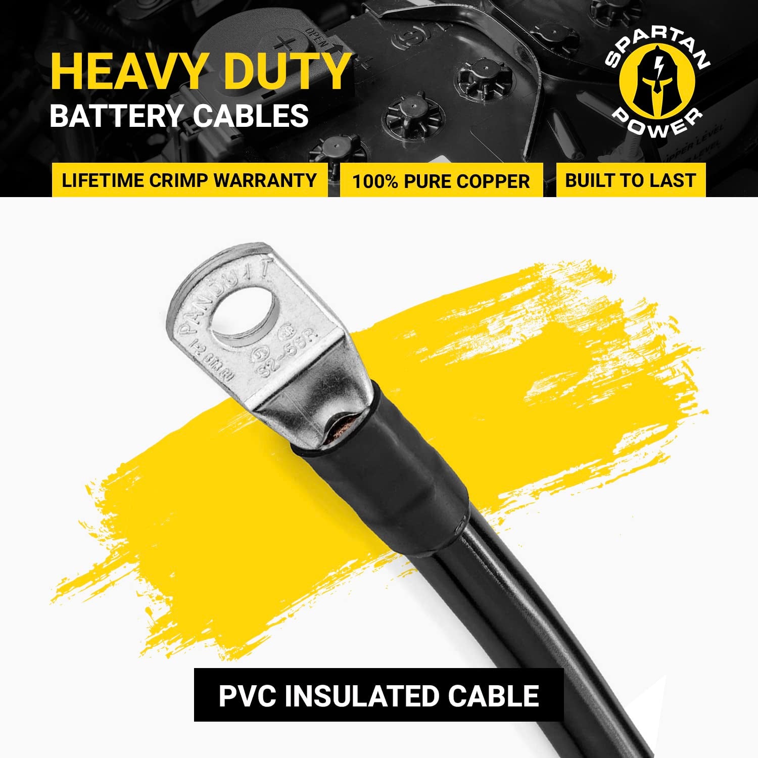 Black 1 Foot 2 AWG Battery Cable, Negative Only 5/16" M8