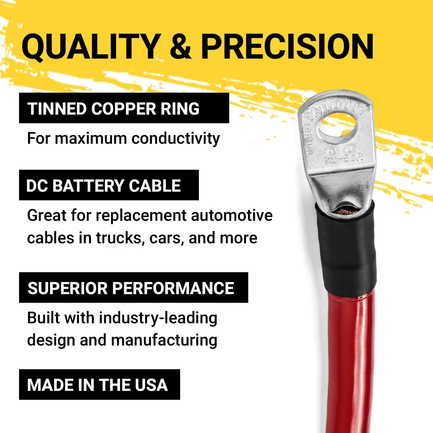 Black 1 Foot 2 AWG Battery Cable, Negative Only 5/16" M8