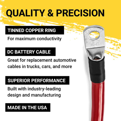 Black 1 Foot 2 AWG Battery Cable, Negative Only 5/16" M8