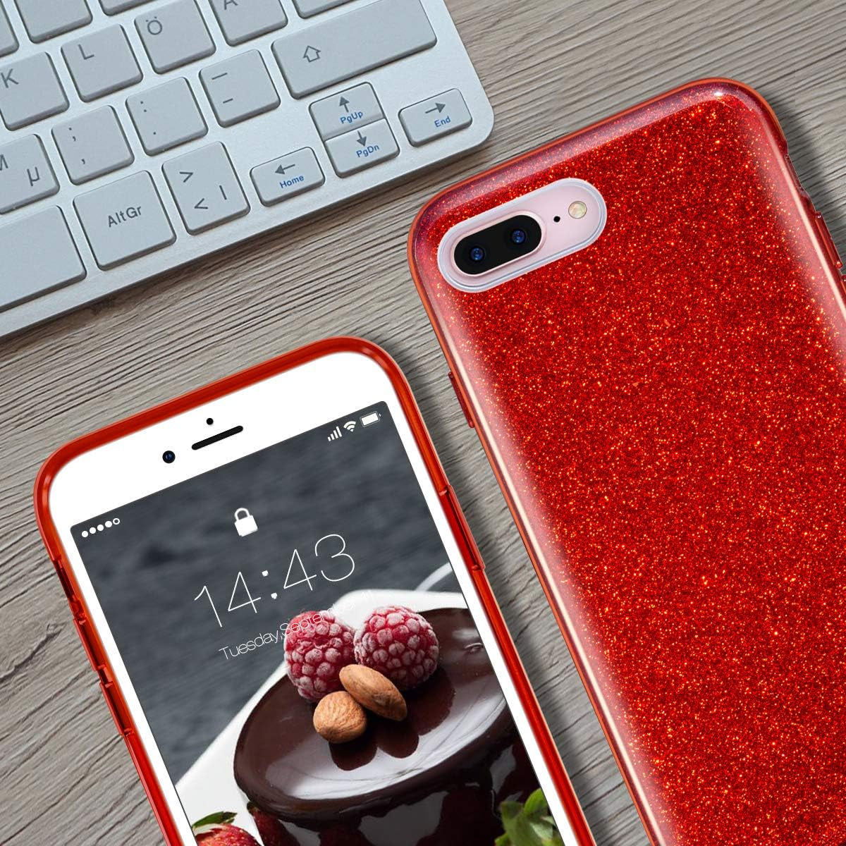 Iphone 8 plus Case,Iphone 7 plus Glitter Bling Sparkle Cute Girls Women Protective Christmas Case for Iphone 7 Plus/8 plus 5.5" (Red)
