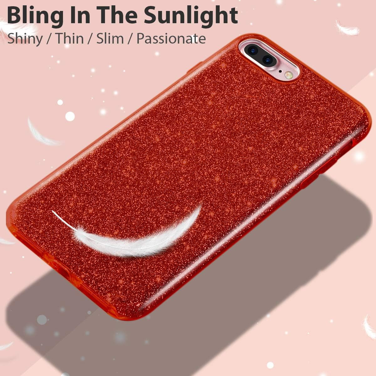 Iphone 8 plus Case,Iphone 7 plus Glitter Bling Sparkle Cute Girls Women Protective Christmas Case for Iphone 7 Plus/8 plus 5.5" (Red)