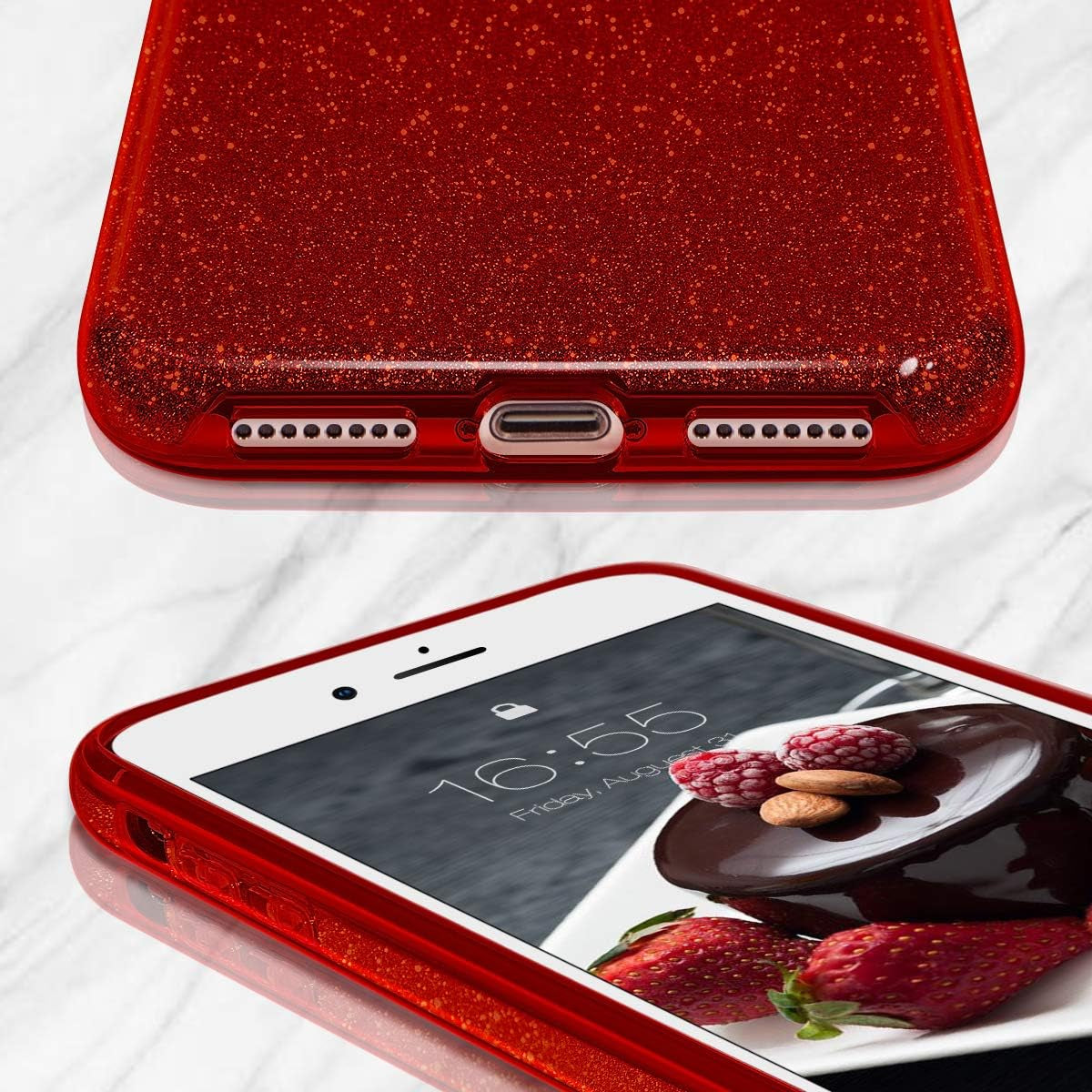 Iphone 8 plus Case,Iphone 7 plus Glitter Bling Sparkle Cute Girls Women Protective Christmas Case for Iphone 7 Plus/8 plus 5.5" (Red)