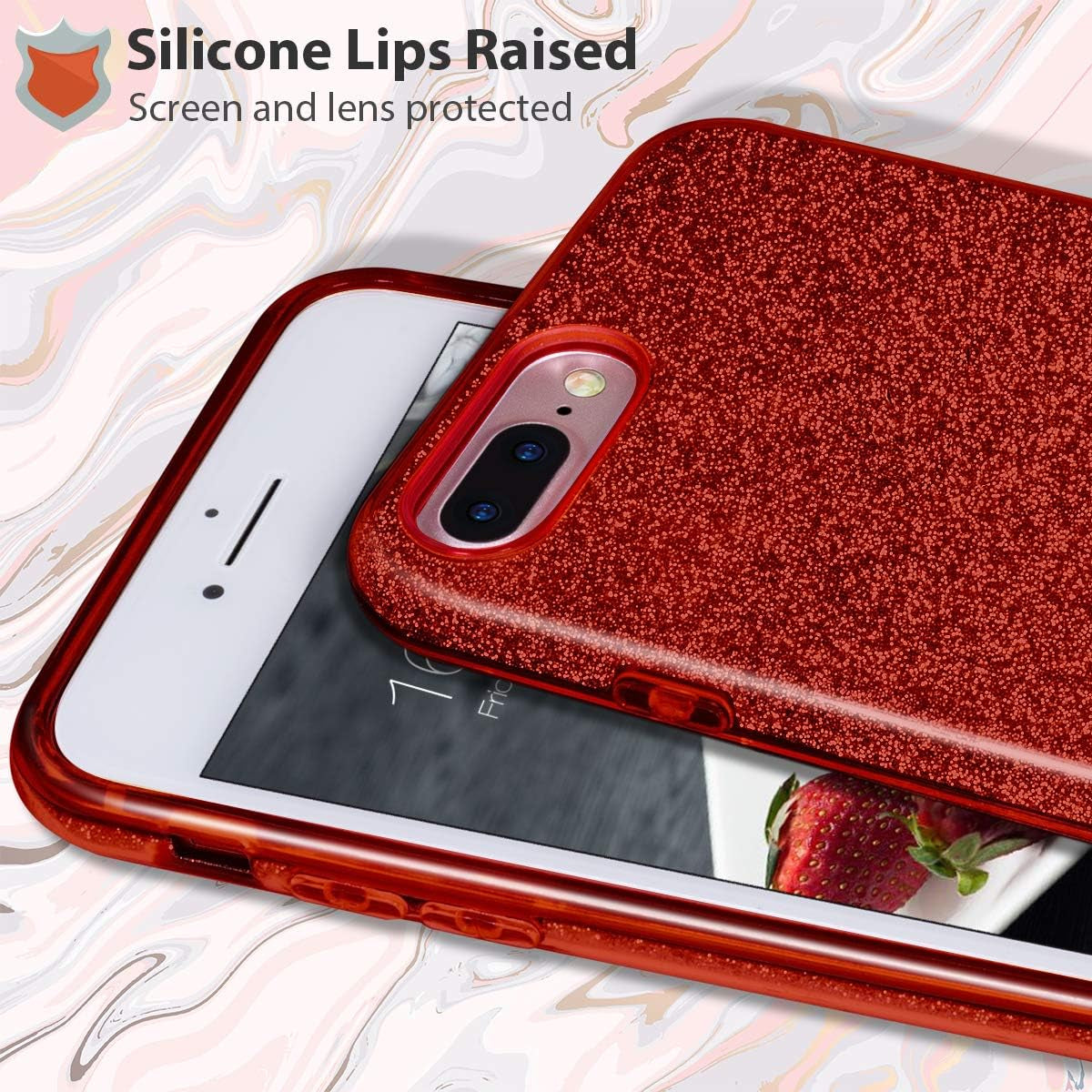 Iphone 8 plus Case,Iphone 7 plus Glitter Bling Sparkle Cute Girls Women Protective Christmas Case for Iphone 7 Plus/8 plus 5.5" (Red)