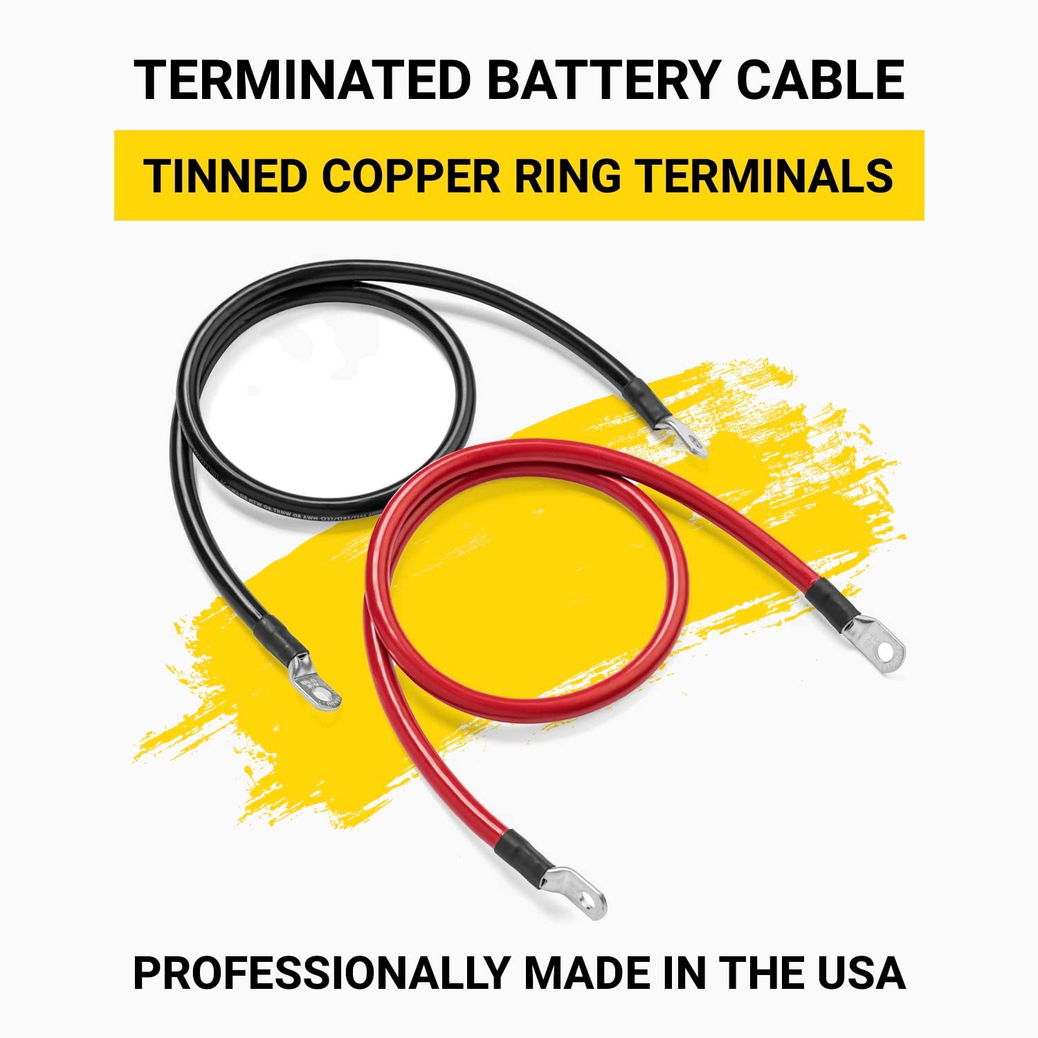 Black 1 Foot 2 AWG Battery Cable, Negative Only 5/16" M8