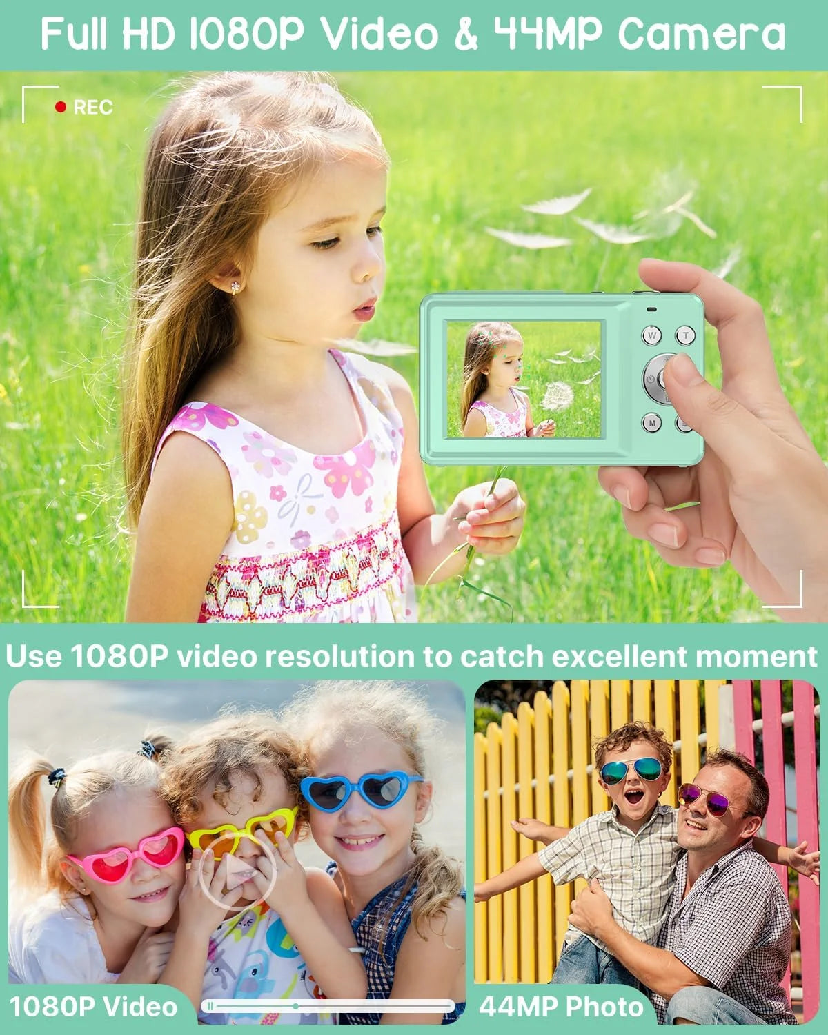 Digital Camera,Fhd 1080P Digital Camera for Kids Video Camera with 32GB Card 16X Digital Zoom, Compact Point and Shoot Camera Portable Small Camera for Teens Students Boys Girls Seniors(Black)