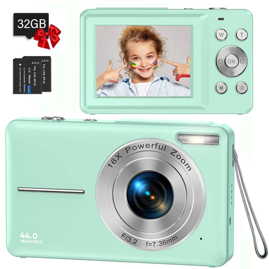 Digital Camera,Fhd 1080P Digital Camera for Kids Video Camera with 32GB Card 16X Digital Zoom, Compact Point and Shoot Camera Portable Small Camera for Teens Students Boys Girls Seniors(Black)