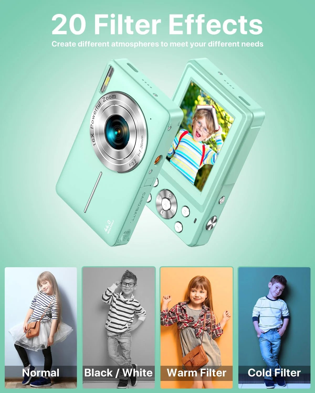 Digital Camera,Fhd 1080P Digital Camera for Kids Video Camera with 32GB Card 16X Digital Zoom, Compact Point and Shoot Camera Portable Small Camera for Teens Students Boys Girls Seniors(Black)